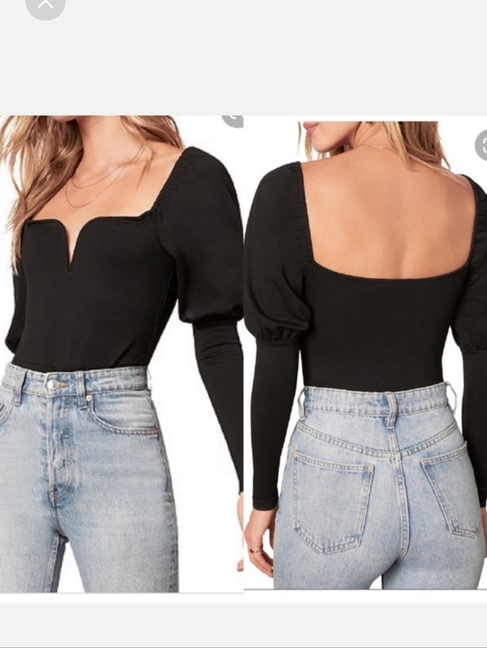 Bb Dakota Black Square Neck Puff Sleeve Top - Women